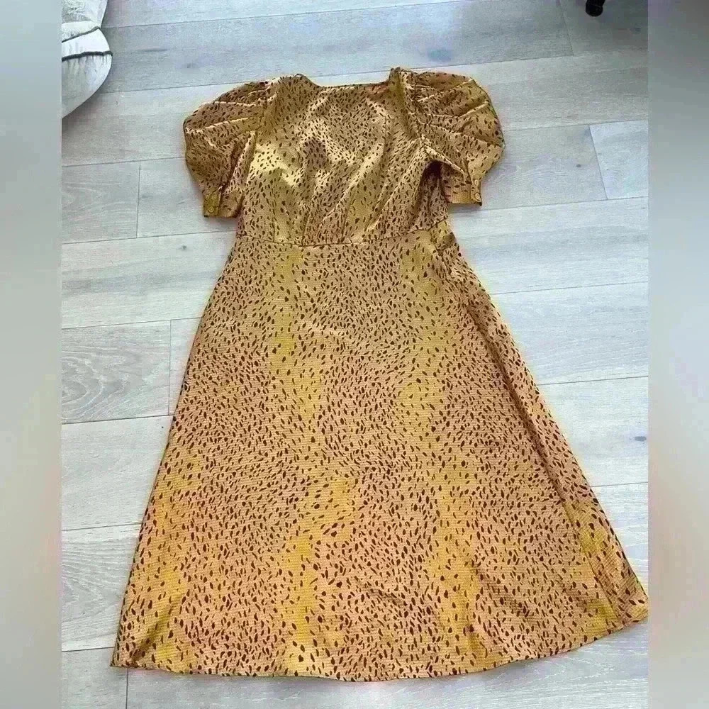 Who what wear Gold leopard print puff sleeve dress size large L - Picture 4 of 8